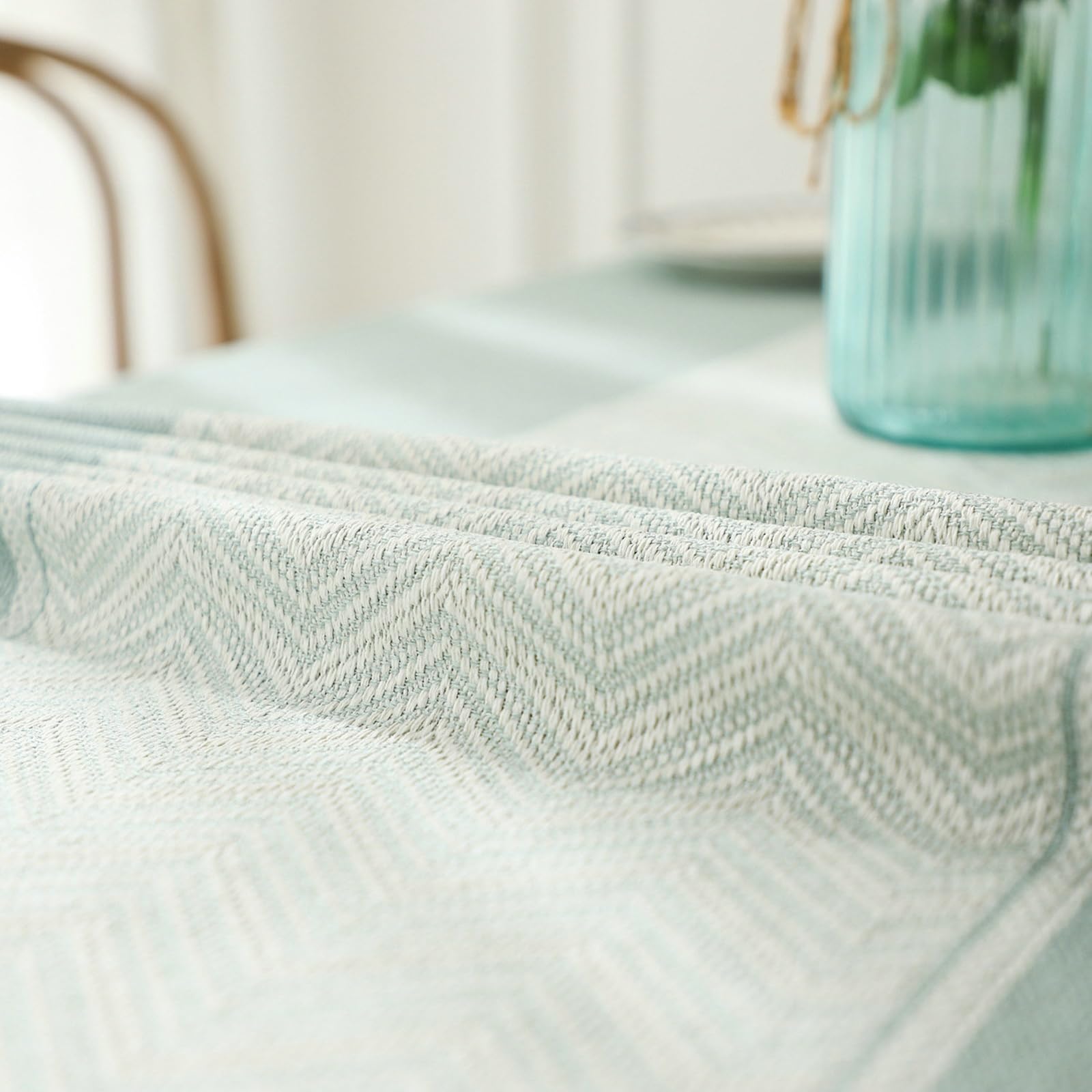 Daesar Mantel Salón Rectangular,Manteles Poliéster Antimanchas Empalme de Rayas Onduladas con Borlas Manteles de Mesa Comedor Verde,100x160CM(63x39Inch)
