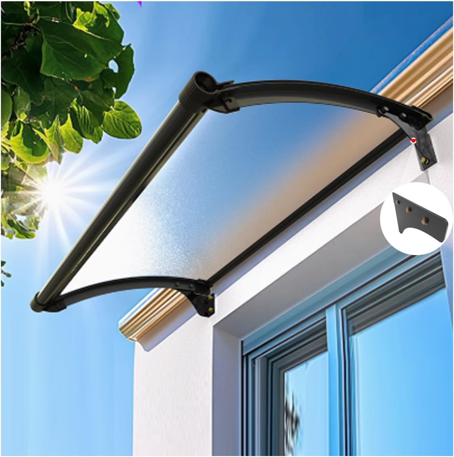 Front Doors Windows Overhang Awning，Polycarbonate Window Door Awning Canopy Shelter，Awning for Door Entrance，Aluminum Door Window Awning(65x400cm/25.6x158in)