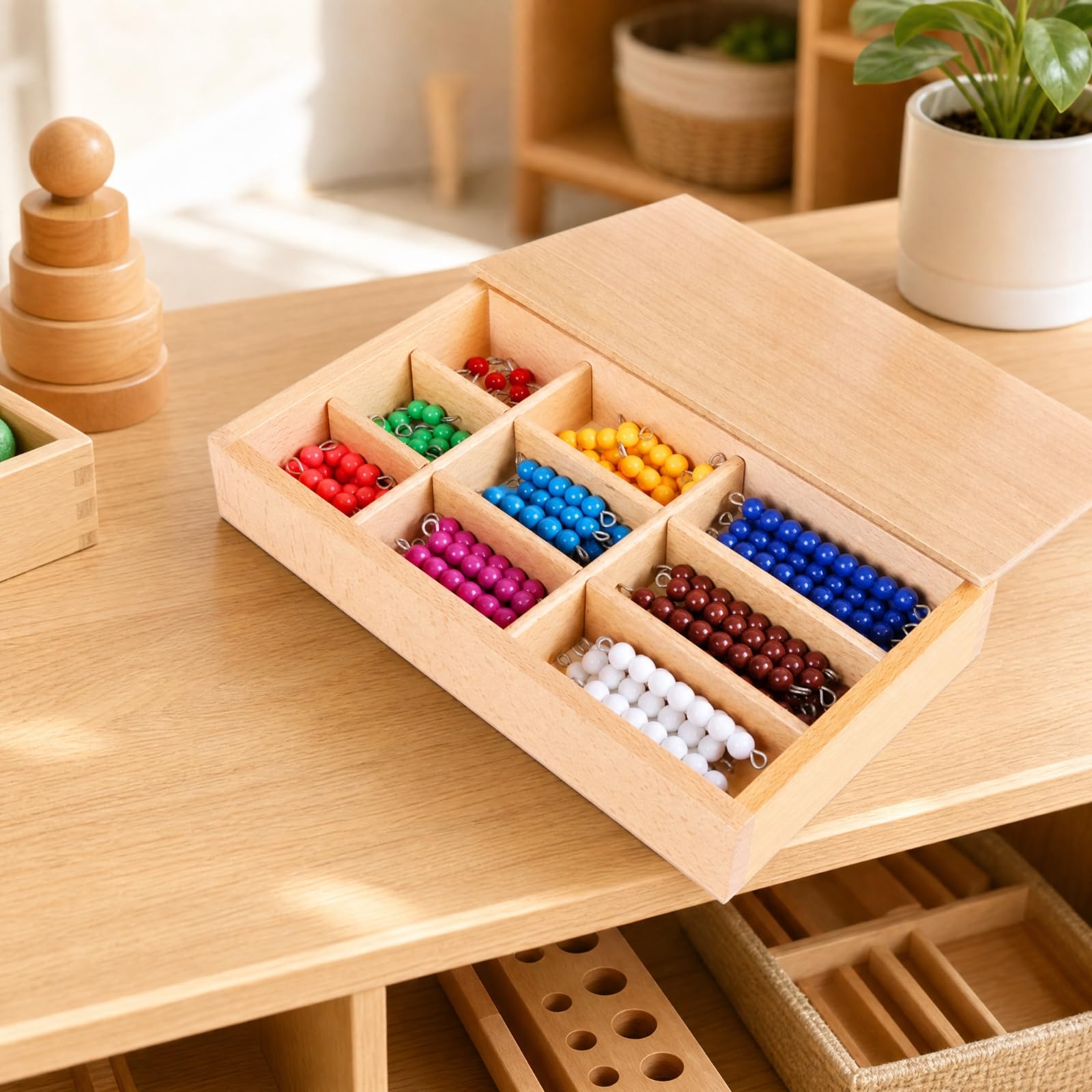 90 Pezzi di Perline Matematiche Educativo Tattile di Perline con Scatola Legno Pratico Gioco Educativo per Classe Domestica, Grigio 7MM 90PC