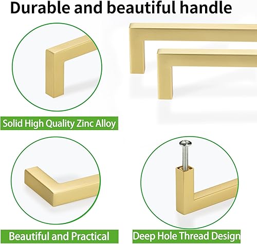 Miniatura 3 de TUNNY Paquete de 10 manijas cuadradas para gabinetes de cocina, tiradores de gabinete de acero inoxidable cepillado de 6.3 pulgadas (6.299 in) de
