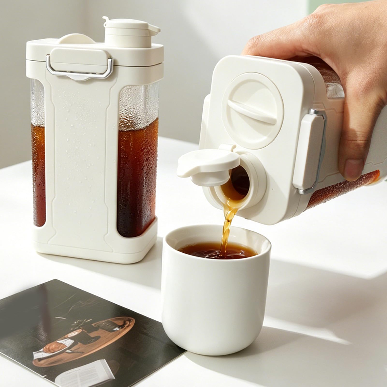 Fría, Jarra de café Fría con Filtro de Acero Inoxidable, Helada a Prueba de Fugas de 1000 Ml, Boca Ancha para té, café, Hogar, Oficina, Viajes
