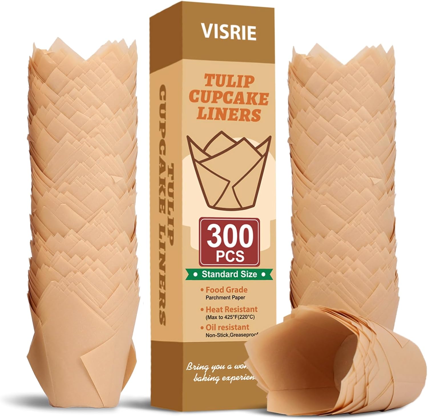 VISRIE 300 Pcs Natural Tulip Cupcake Liners