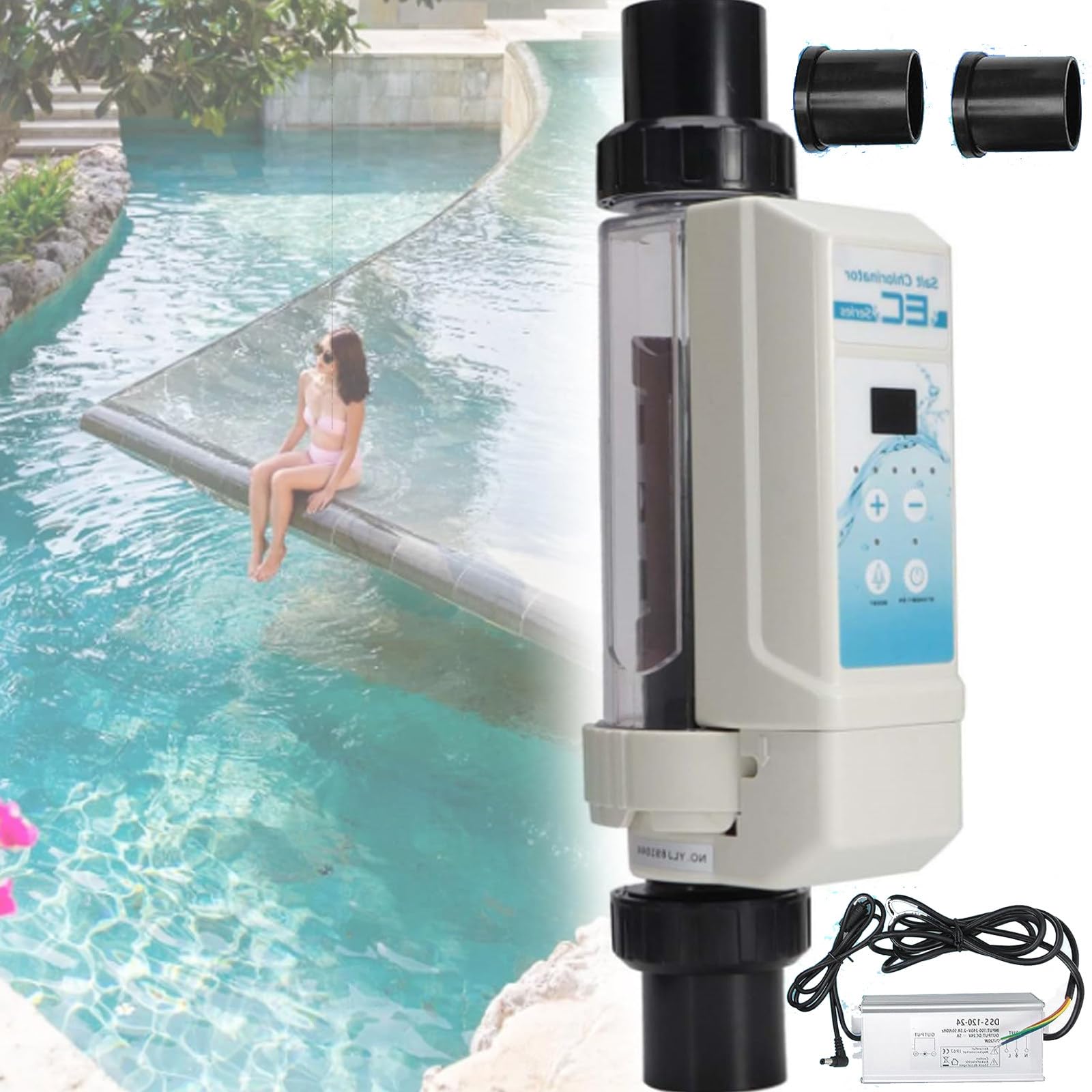 Generador Cloro, 20G/H Sis-Tema de generador de Cloro de Piscina de Agua Salada de Limpieza automática, protección Seguridad, protección Temperatura Agua 10-40℃, para Piscina,8g/h