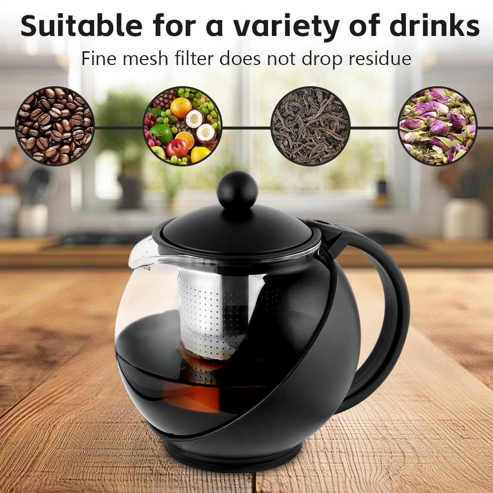 HOTUT Round Tea Pot,750ml Teekanne aus Glas,Borosilikat Glas Teebereiter mit Abnehmbare Edelstahl Sieb und Glas-Deckel,Hitzebeständig Glaskanne,zur Zubereitung von Losen Tees, Blumentee, Tropffrei