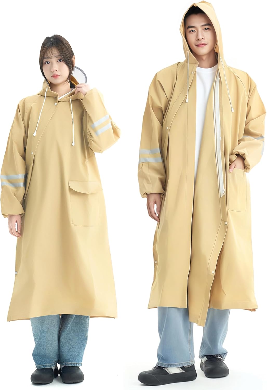 [OutRush] レインコート 自転車 【2026新設計 斜めファスナー・2重バイザー付き】 レインコート レディース メンズ リュック対応 軽量 快適 カッパ ポンチョ ポケット付き 2重防水 撥水 防風 ゴム袖口 レインウェア バイク 通勤 通学