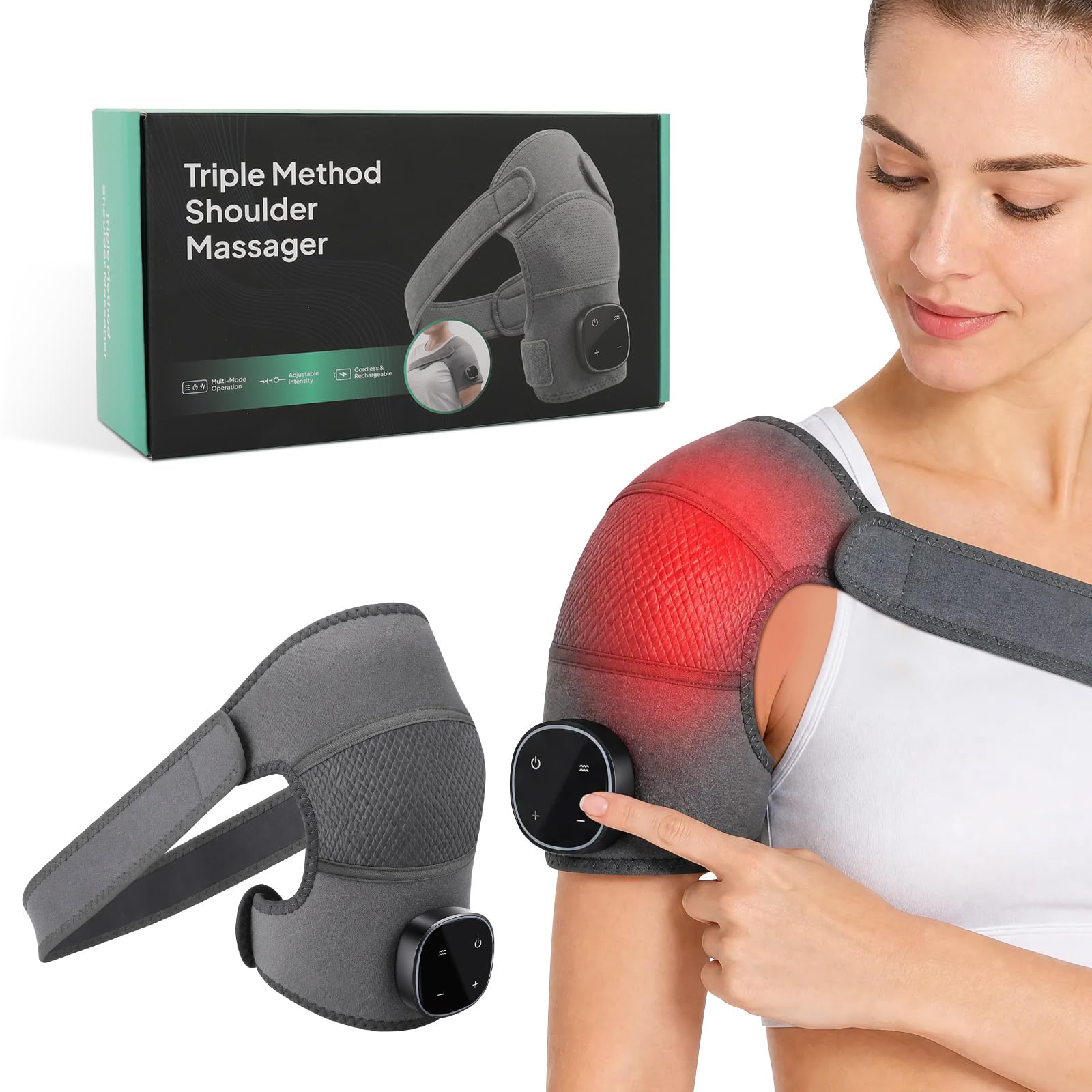 Schultermassagegerät, Mit 5 einstellbare Wärme & 3 Vibrationsmodi | Beheizte Schulterbandage Massagegerät Nacken Schulter Muttertagsgeschenk Vatertagsgeschenk für Zuhause Büro