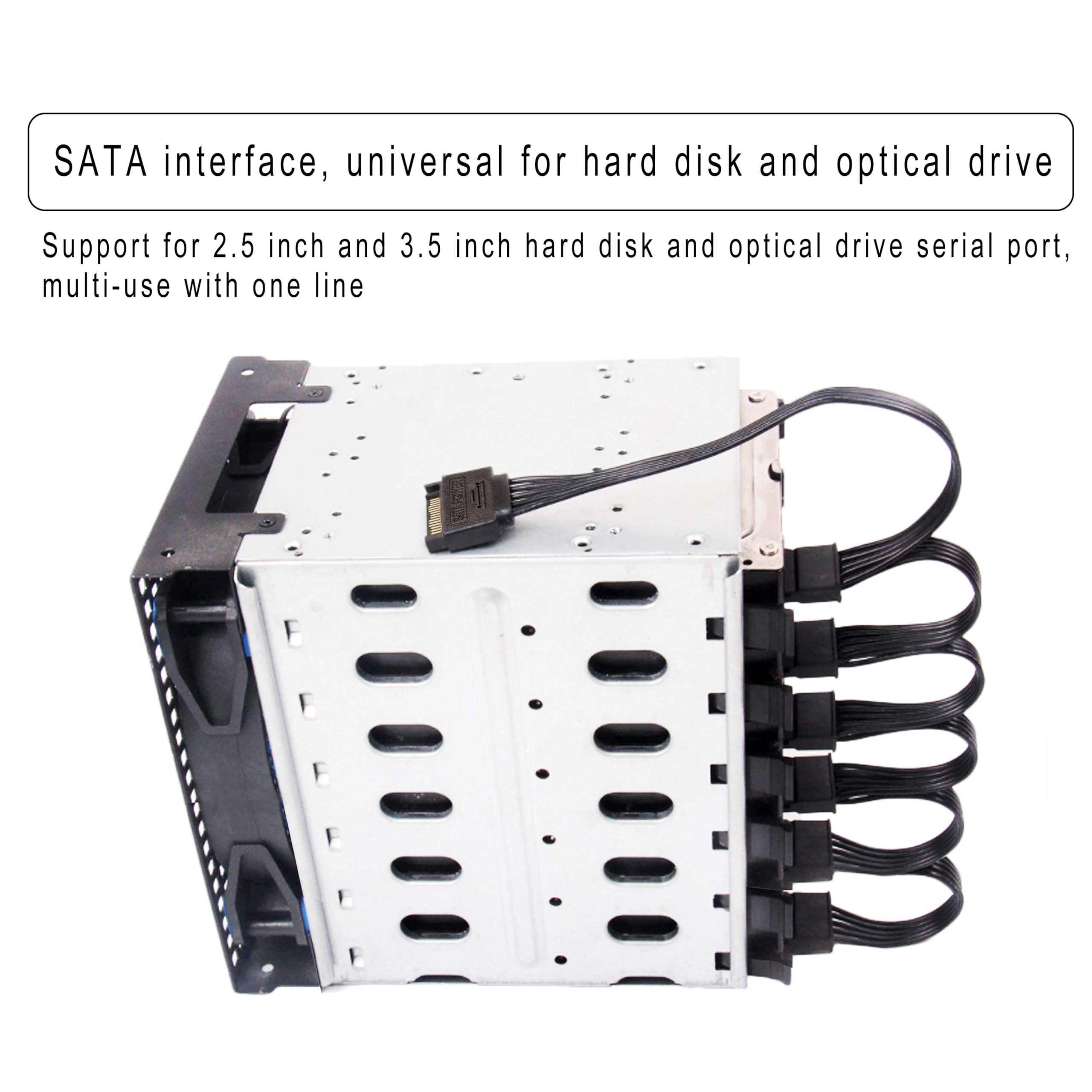 Cable divisor de alimentación Sata de 5.5 pulgadas, 6 vías, negro, cable SATA de 15 pines de 1 a 6 para HDD, SSD, unidades ópticas, conector de alimentación Sata para cable de extensión 6