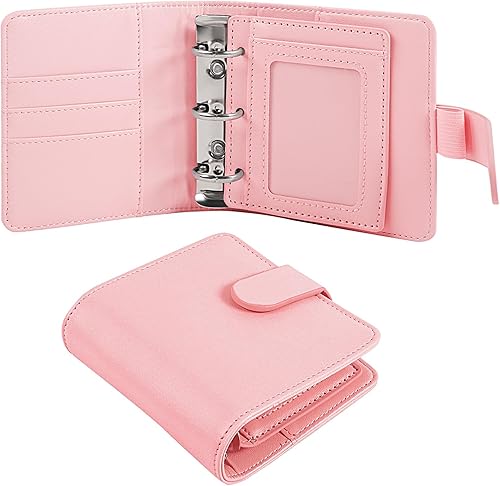 Zuozee Funda pequeña para carpeta de presupuesto, cartera A8 PU con 3 anillos de acero inoxidable, carpeta pequeña con bolsa para tarjetas y lazo