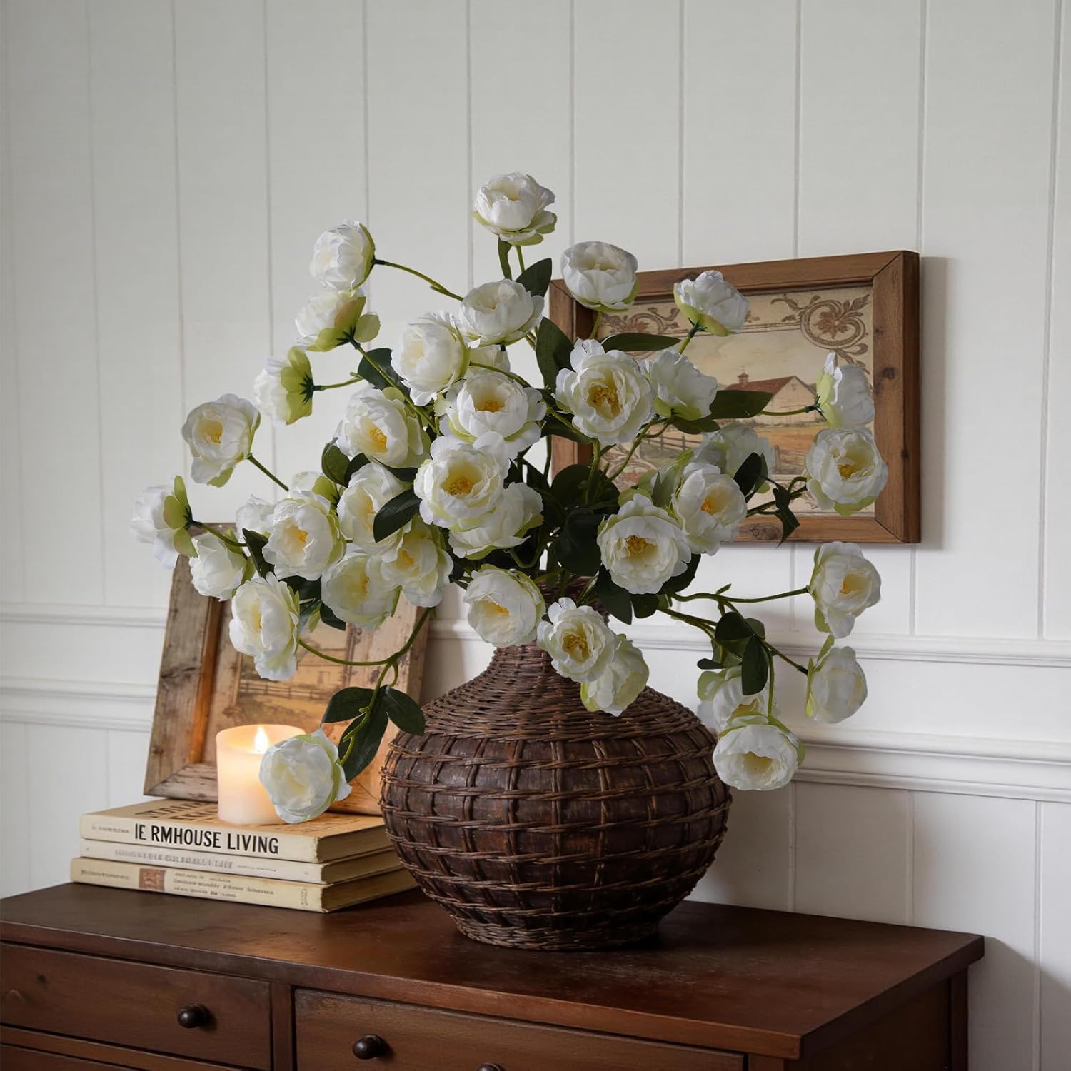 6 Pcs Artificial Peonies Flowers for Vase Decoration,30" Faux Long Stem Flowers with 42 Silk Heads for Wedding Party Home Office Table Centerpieces Decor (White)