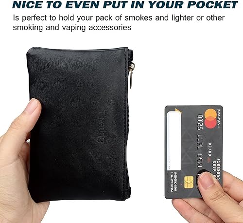 Vista 14 de FIREDOG Bolsa de tabaco, pequeña bolsa de cuero para cigarrillos rodantes, bolsa de almacenamiento para hombres (negro)