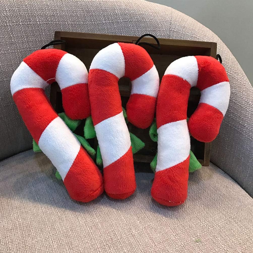 3pcs Pet Dog Plush Toys Candy Cane Squeaky Toys Dog Christmas Toys Interactive Dog Toys for Dog Puppy