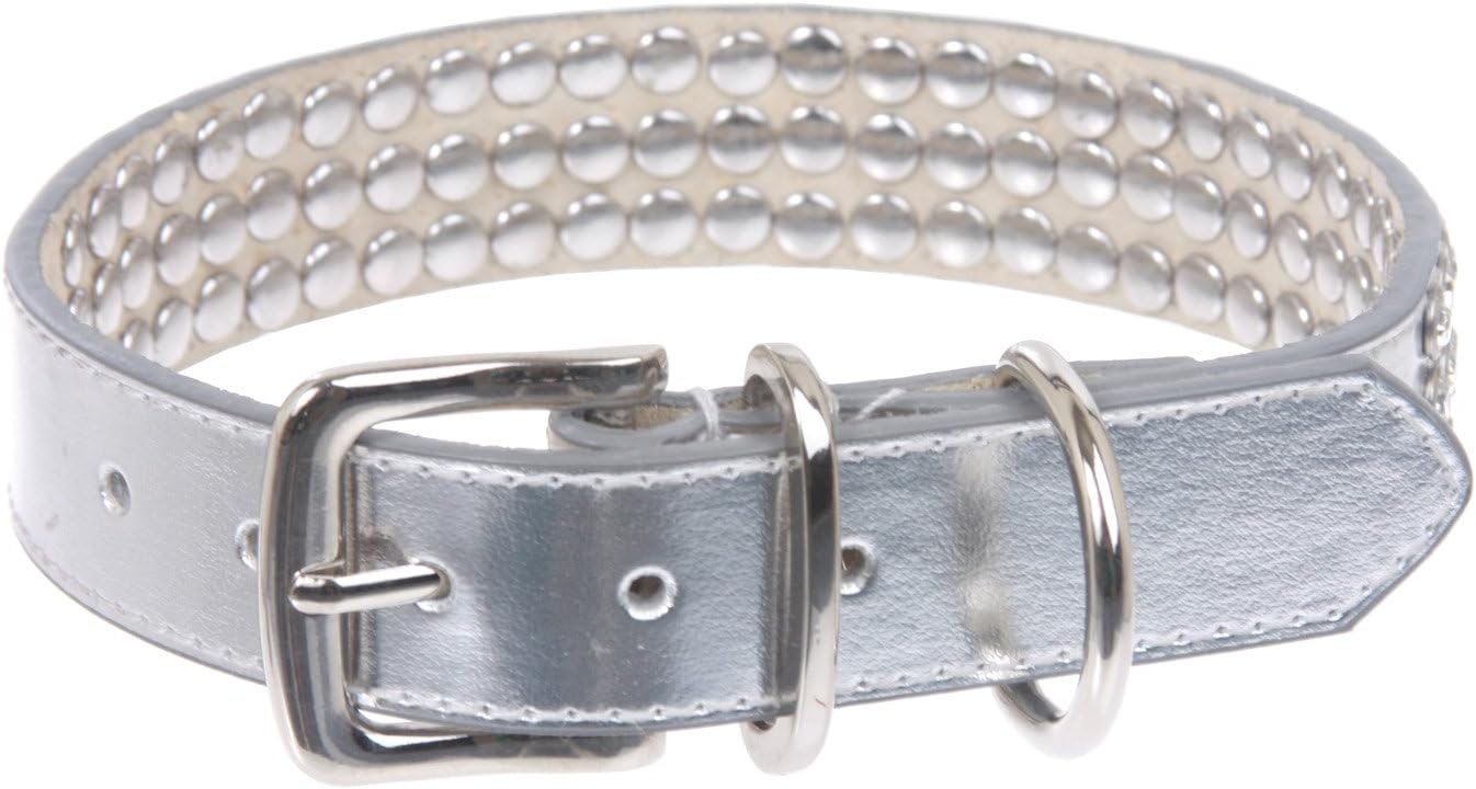 Beltiscool 7/8" (22 mm) Leather Dog Collar with Clear Rhinestones