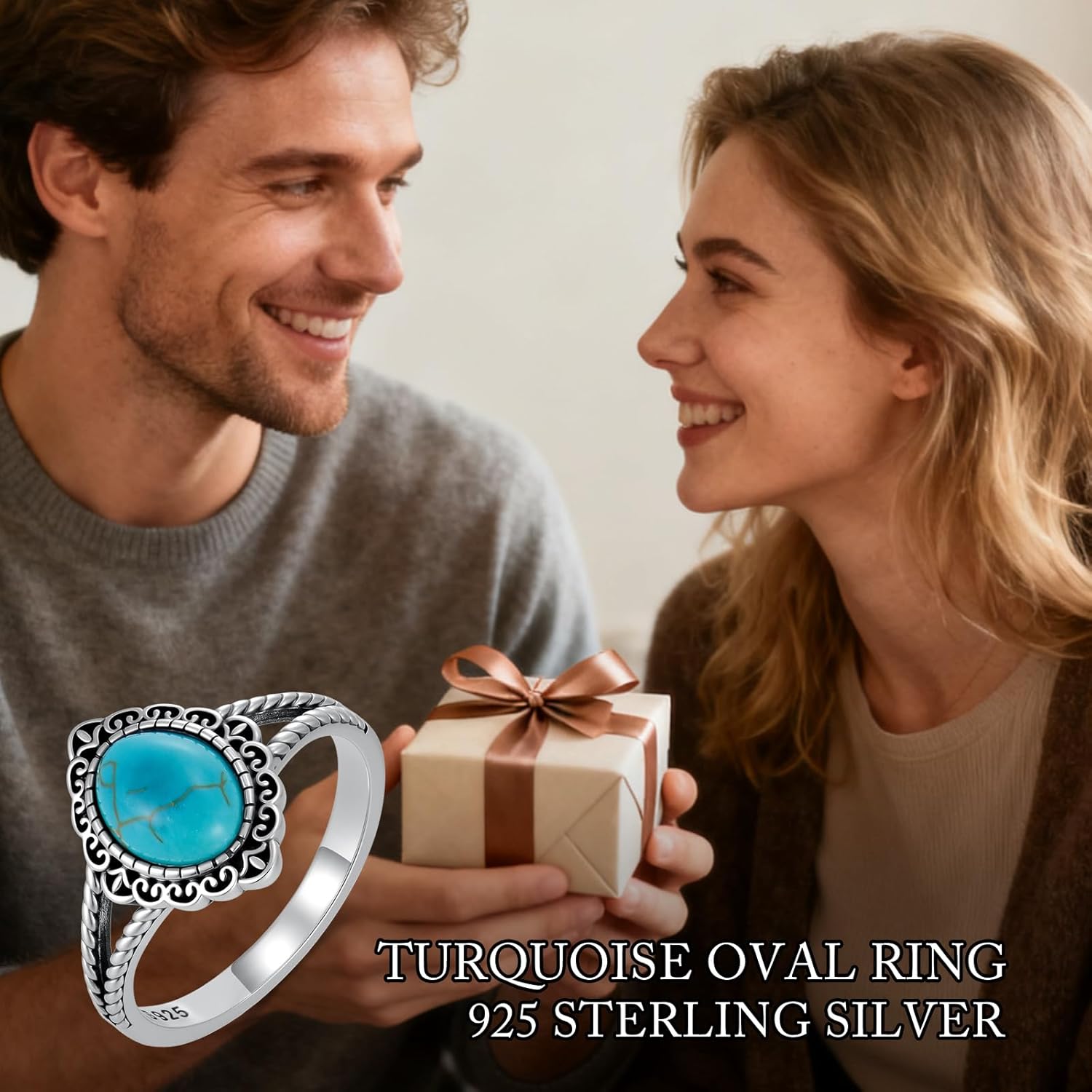 Genuine Turquoise Rings for Women 925 Sterling Silver Oval Turquoise Ring Western Natural Gemstone Jewelry Gifts for Mom Wife Her - Image 7