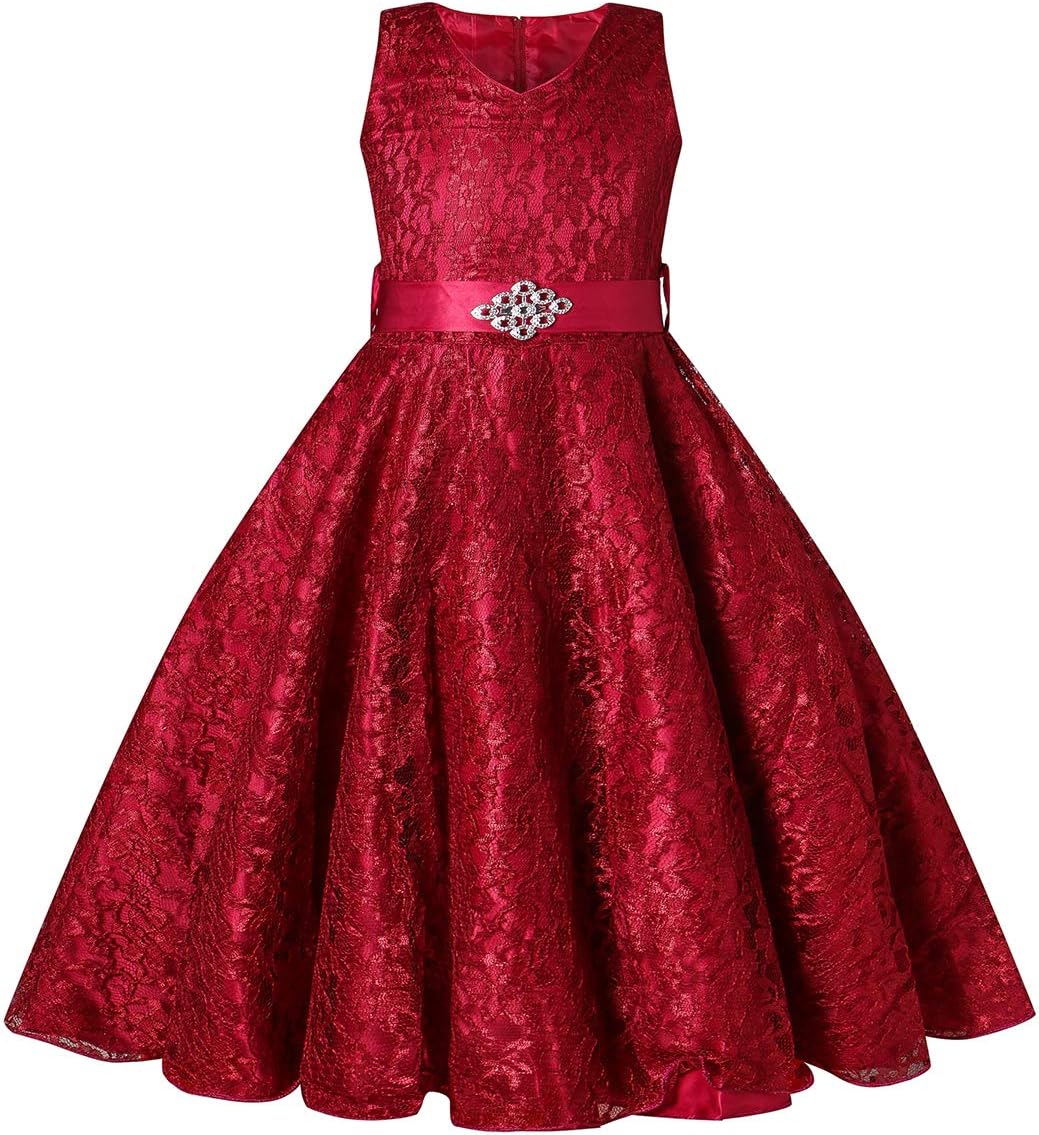Girls Tulle Lace Glitter Vintage Pageant Prom Dresses with Belt