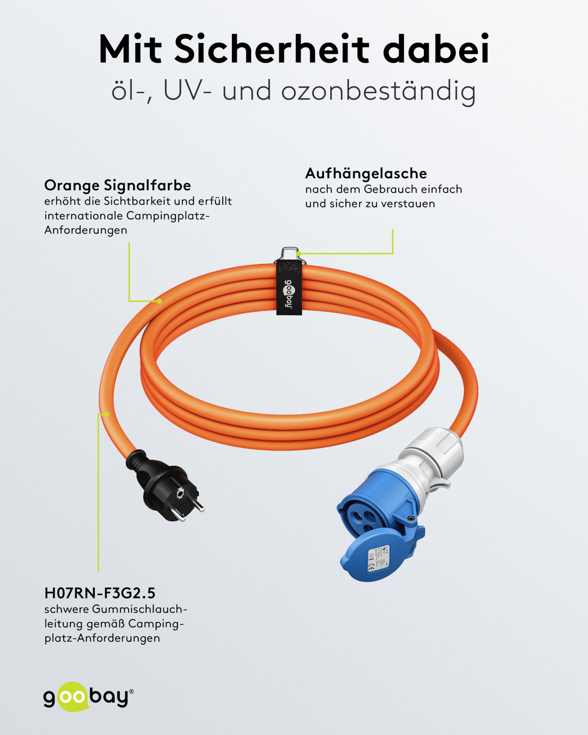 goobay CEE-Adapterkabel 5 m Schutzkontakt auf CEE-Buchse IP44 Camping Wohnwagen