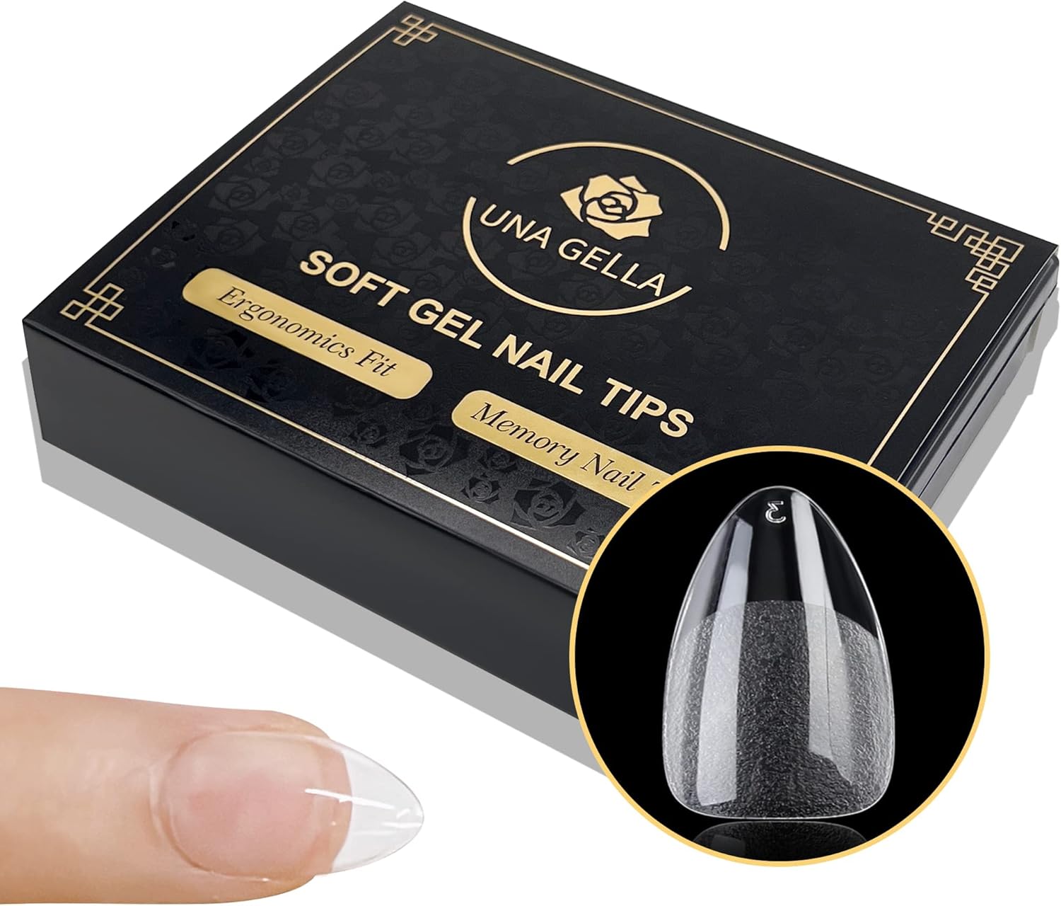 UNA GELLA Soft Short Almond Shape Press-On Gel Nail Tips