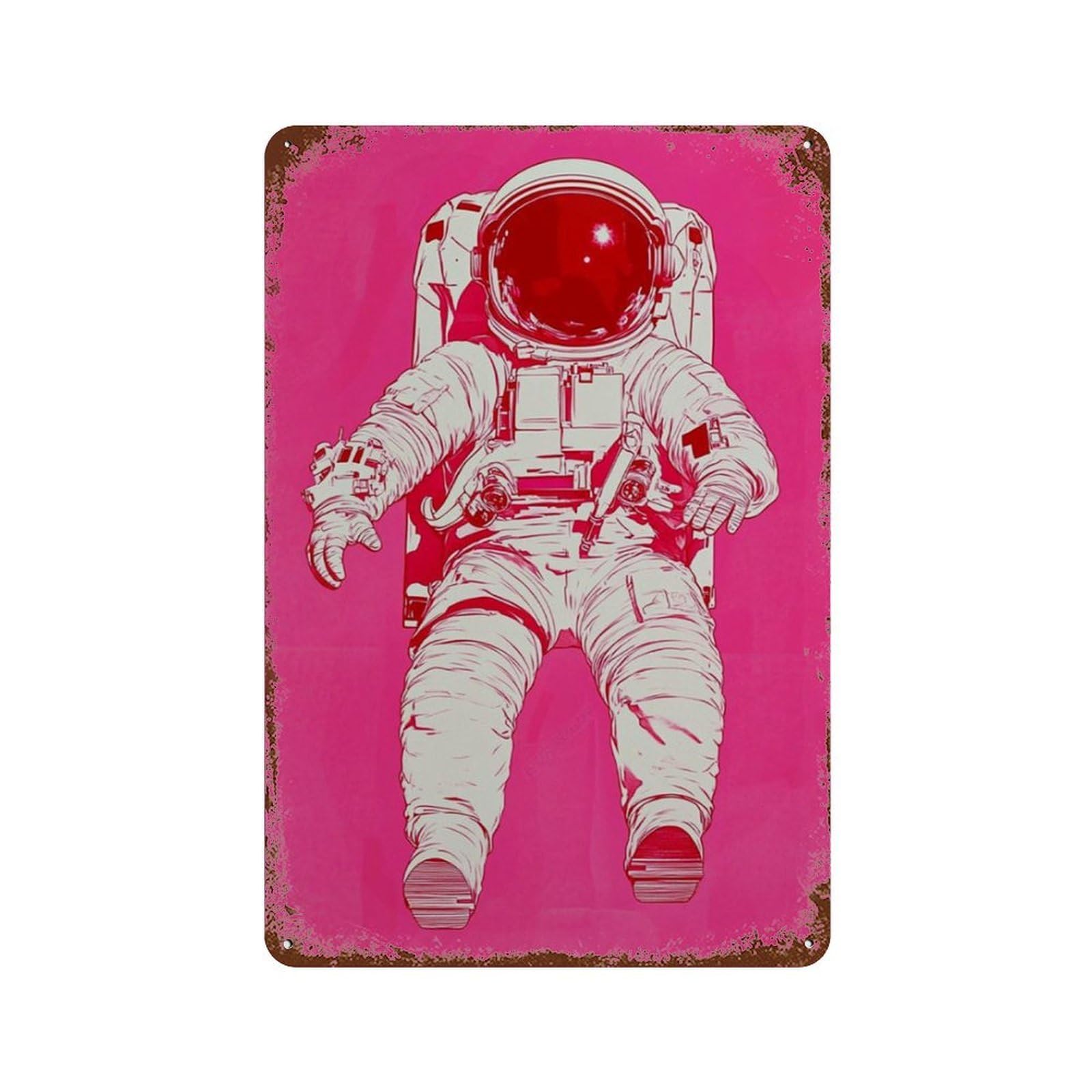 xiaoxiaoshen Pink Astronaut Space Minimal Sci Fi Modern Cosmic Contemporary Galaxy Work Wall Decor Art Metal Tin Poster Modern Home Decor Art Home Bar Shop Decorations Vintage Sign 30x20cm