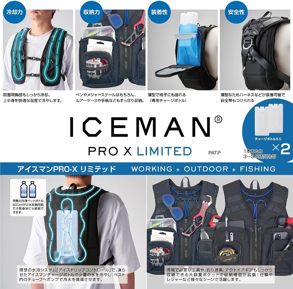 チャージボトル5本付　Y'sGOD 山真製鋸　アイスマンプロX 冷却ベスト チャージボトル5本付 Y'sGOD 山真製鋸 アイスマンプロX 冷却ベスト