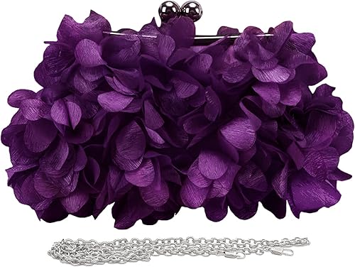 LAKSMI Bolsos de noche de embrague para mujer, apliques florales, bolso formal Shouder con cadenas desmontables