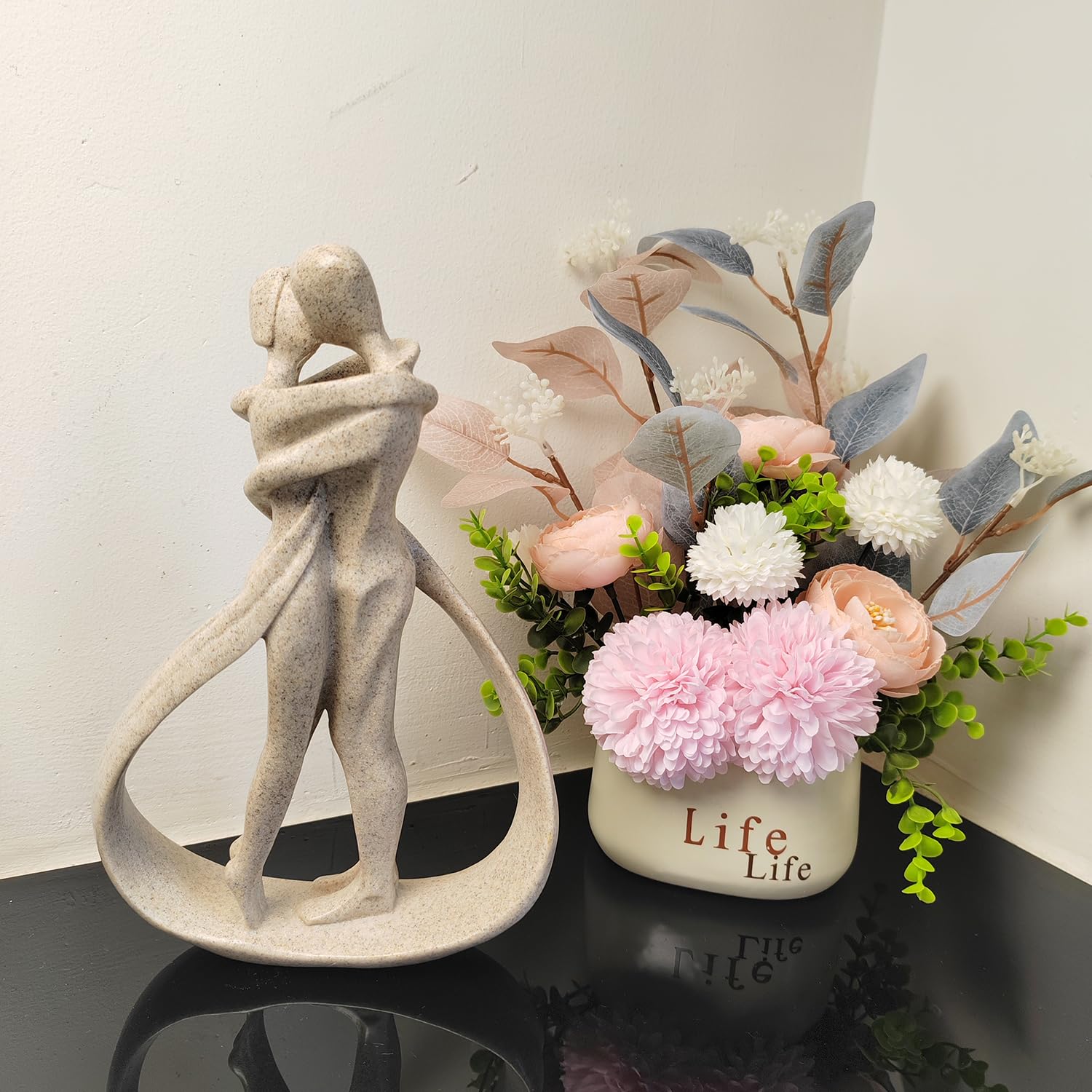 Statua Amanti,Statue Decorative,Decorazioni per Ufficio,Figura Decorative,Statuette Decorative Casa,Soggiorno Decorativo Moderno da Appoggiare,Scultura Astratta in Poliresina,Idea Regalo(Arenaria)