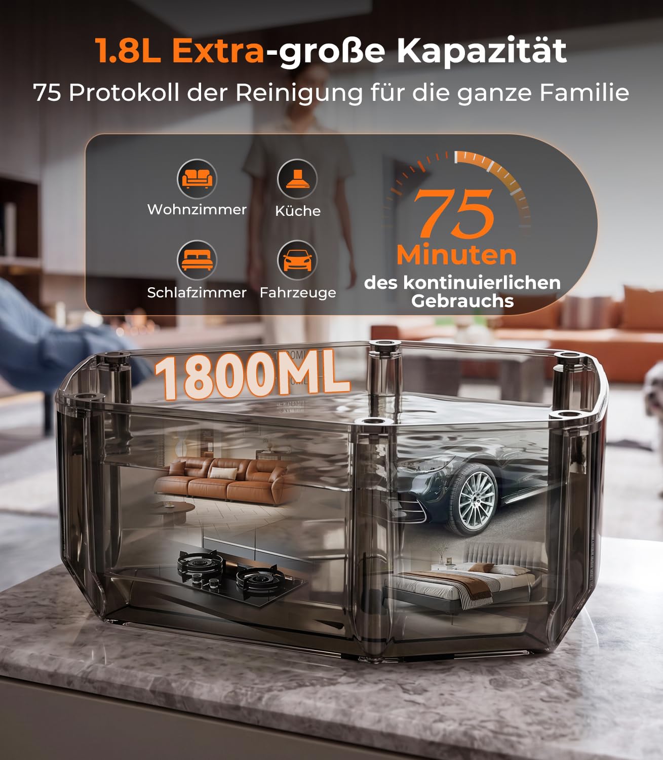 KYUT 16-in-1 Dampfreiniger【80% höhere Reinigungseffizienz – Branchenführer Nr.1】Dampfreiniger Handgerät【Dreifacher Sicherheitsschutz – 6 Konformitätszertifikate】1,8L Tank für Haushalt, Küche und Auto