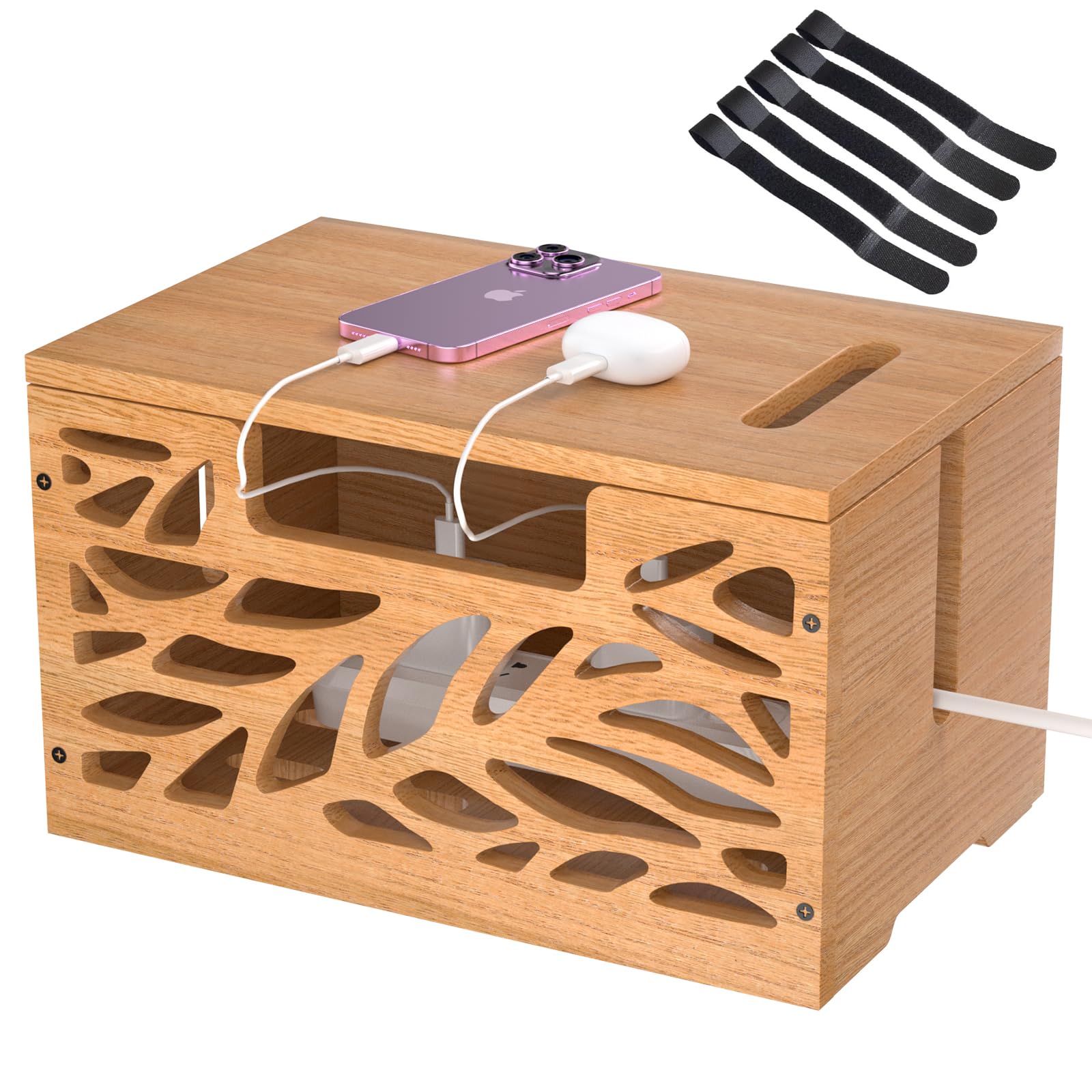 Wooden Cable Box - Hide Cords & Declutter -10