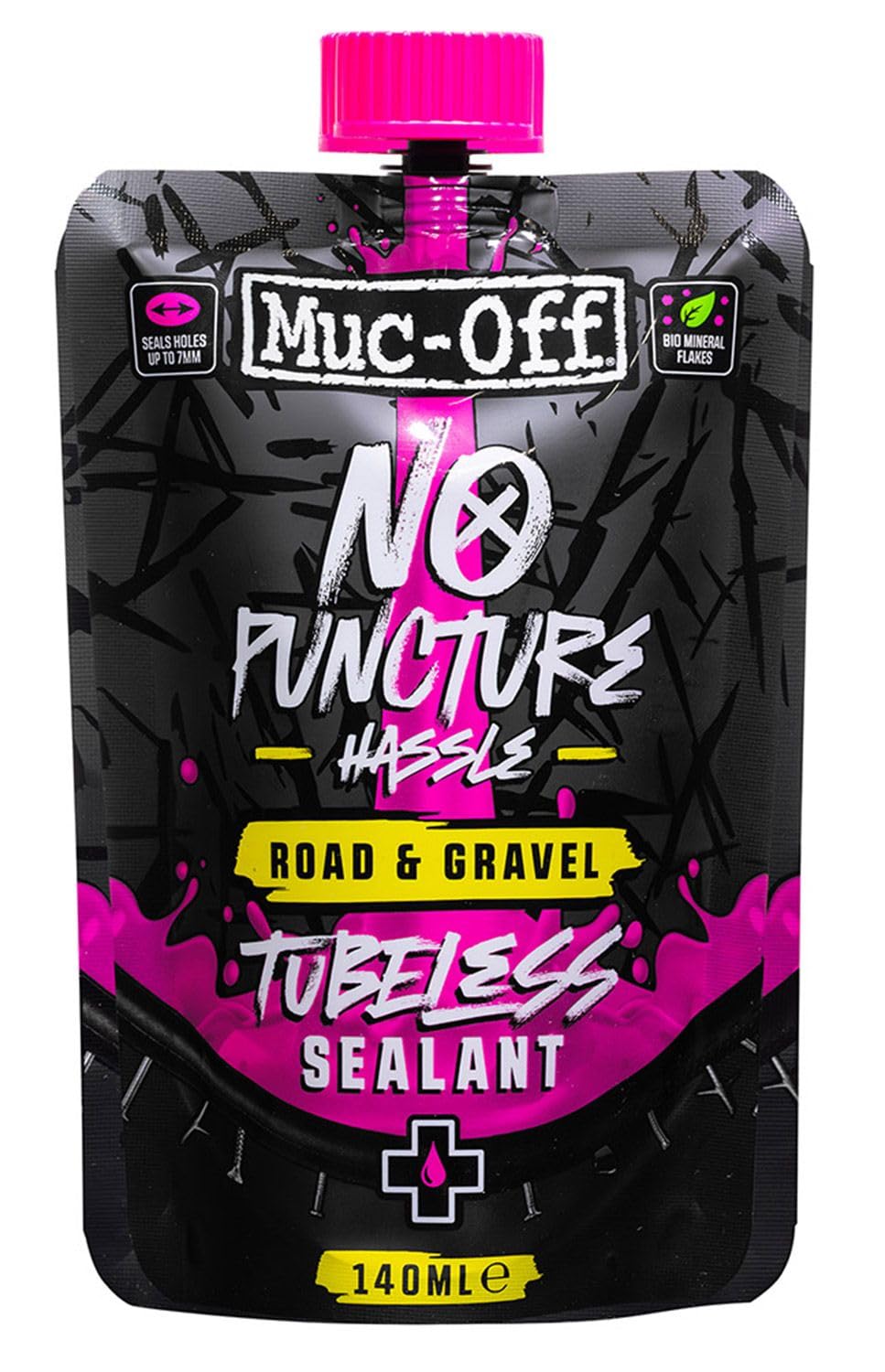 MUC-OFF Tubeless Dichtmittel | No Puncture Hassle Road & Gravel 140 ml, Pink, Modell 2025