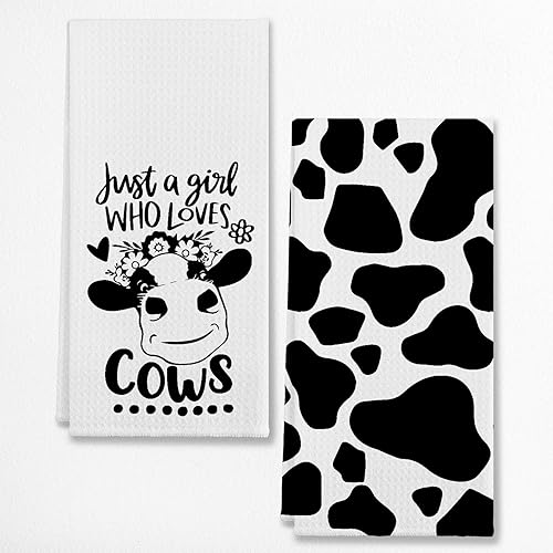 Just a Girl Who Loves Cows - Juego de 2 paños de cocina y paños de cocina, saco de harina, toalla de mano para decoración de cocina de granja, 24 x