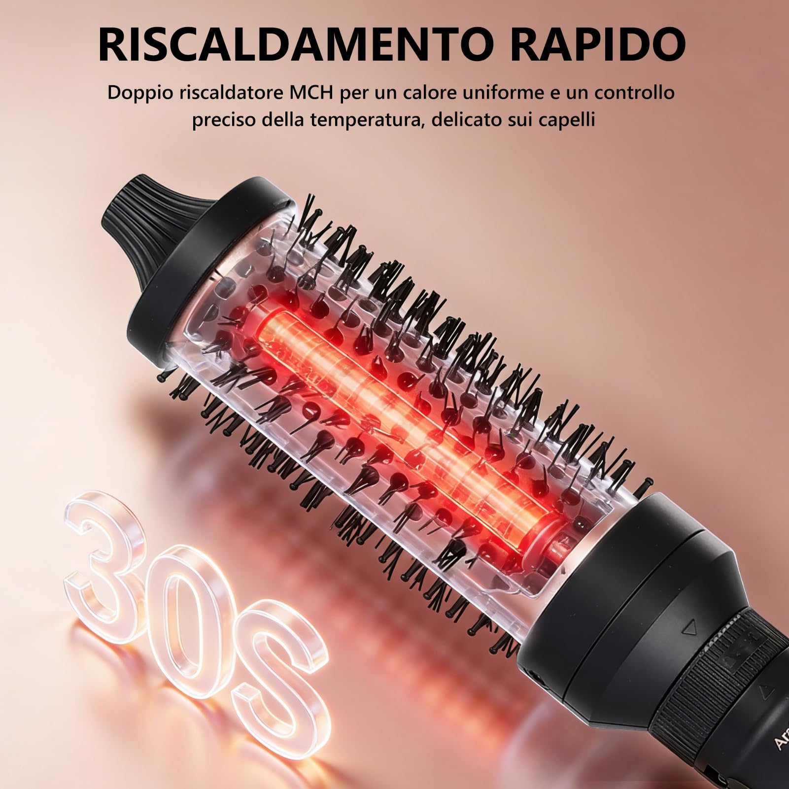 3-in-1 Spazzola Termica Set, Accessori Rimovibili (32/38/45mm), Tecnologia Ioni Ceramica-Tormalina, Anti-Crespo, Perfetta come Spazzola Elettrica per Styling Rapido