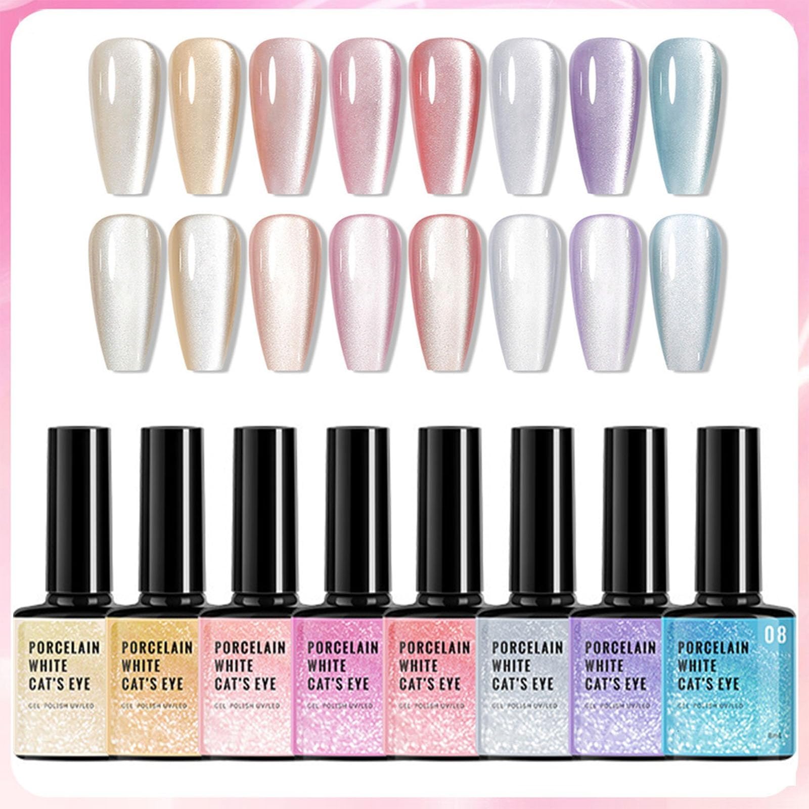 8 Pcs Glitter Holographic Nail Polish, Quick Dry Nail Polish Gel Set, Glitter Cat Eye Gel Nail Polish, High Glossy Sparkle Shiny Nail Gel, Shiny DIY Nail Polish