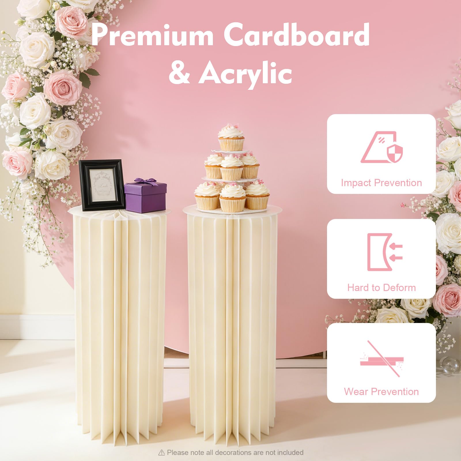 2 vasi di cartone per fiori da matrimonio, con piastre in acrilico, altezza 100 cm, colonna, pieghevole, a forma di cilindro, per decorazione da tavolo, anniversari e decorazioni speciali per eventi