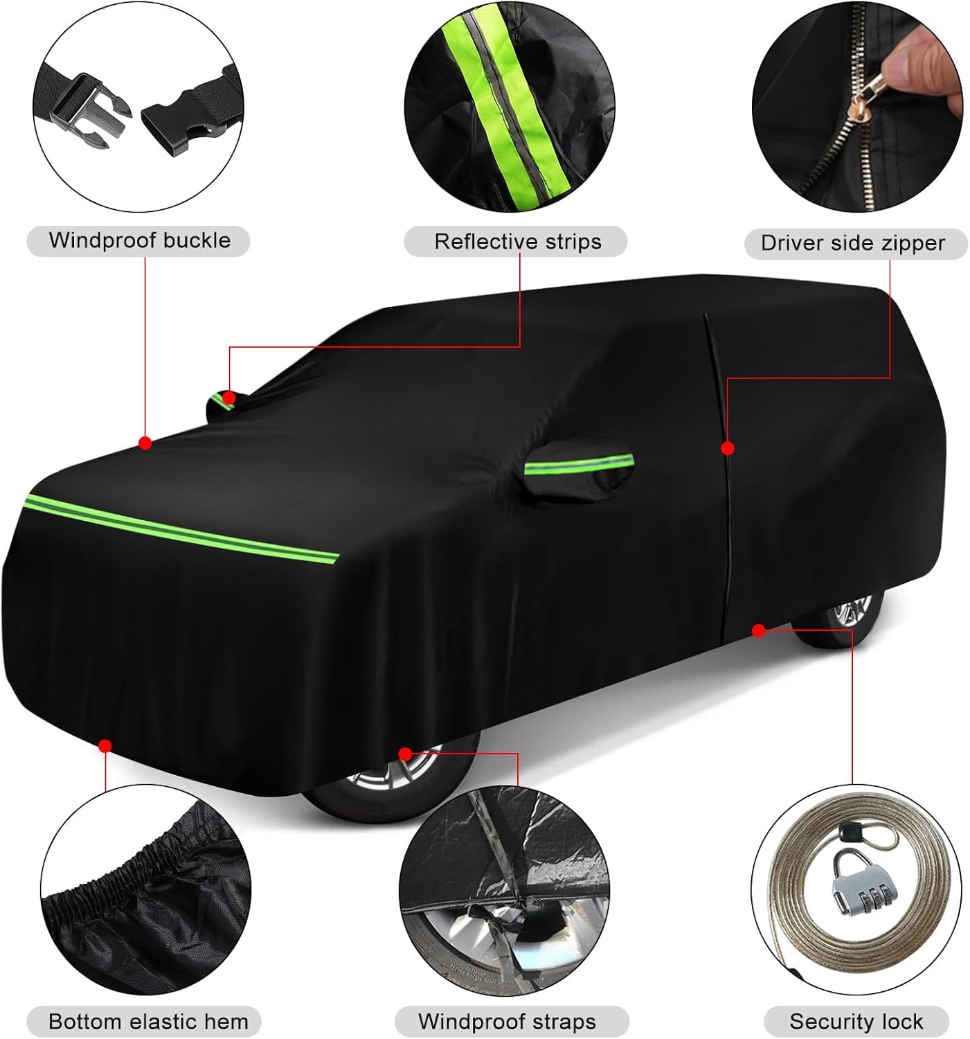 Waterproof Cover for Truck with Rear Topper, Replace for Ford F-Series,Chevy Silverado, Dodge Ram,CrewCab 6.5 ft, Heavy Duty Truck Cover with Door Zipper for Snow Rain Dust Protection (245 Inch)