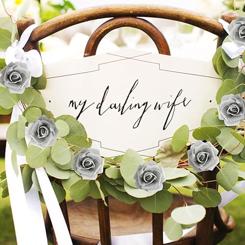 Miniatura 6 de Rosas de espuma, 200 rosas artificiales grises de 1.97 pulgadas, cabezas de rosas falsas para manualidades, bodas, fiestas, decoración del hogar