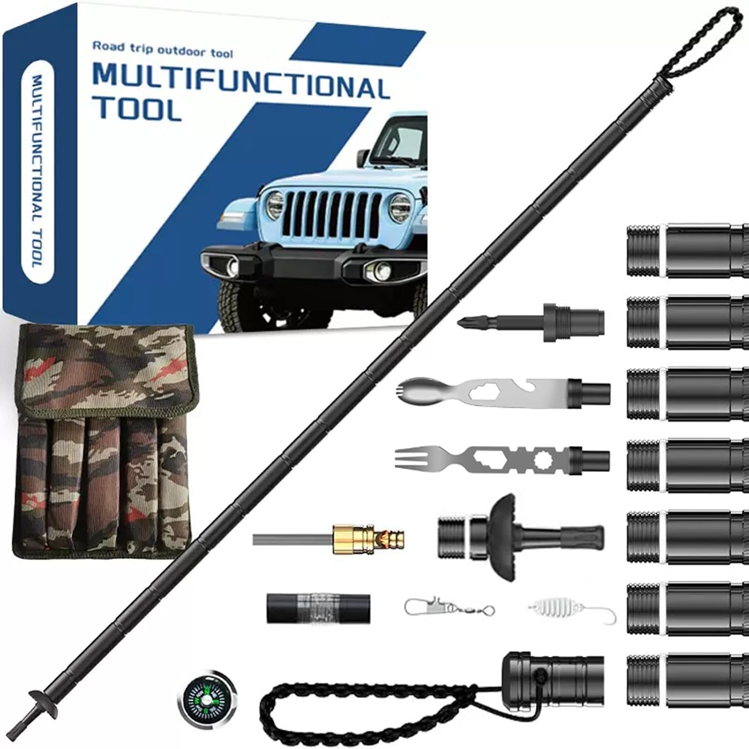 Trekking Pole Tactical Walking Stick,Survival Hiking Pole(7-Section)