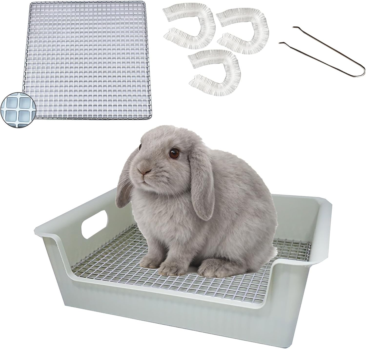 Large Rabbit Litter Box with Widened Stainless Steel Grid, Easy to Clean Guinea Pig Bunny Litter Box for Guinea Pigs Cages,High Back Wall for Small Animals（15×11.2×5.9 in