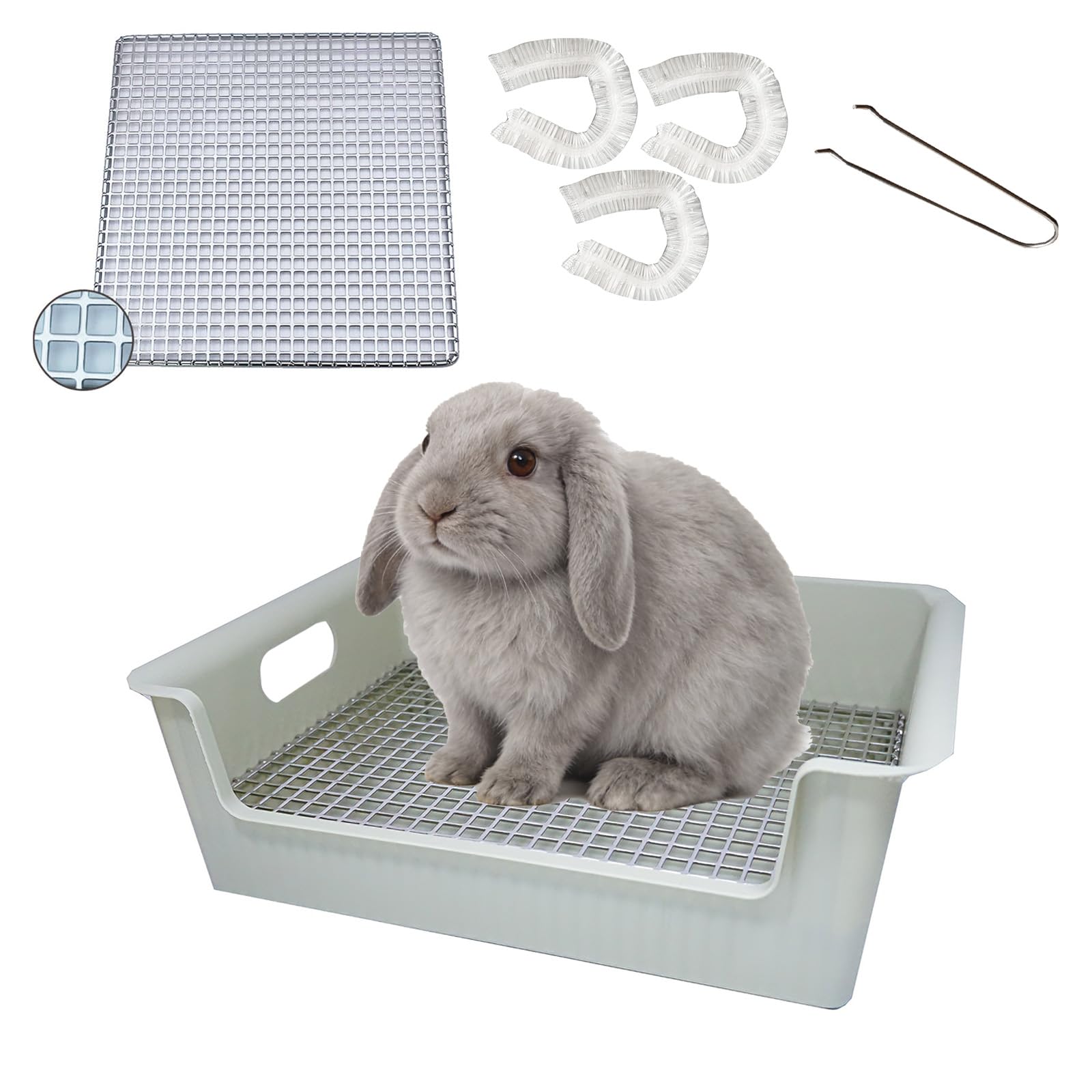 Große Kaninchentoilette mit verbreitertem Edelstahlgitter, leicht zu reinigen, Meerschweinchenkäfige, hohe Rückwand für Kleintiere (38,1 x 29,1 x 14,9 cm)