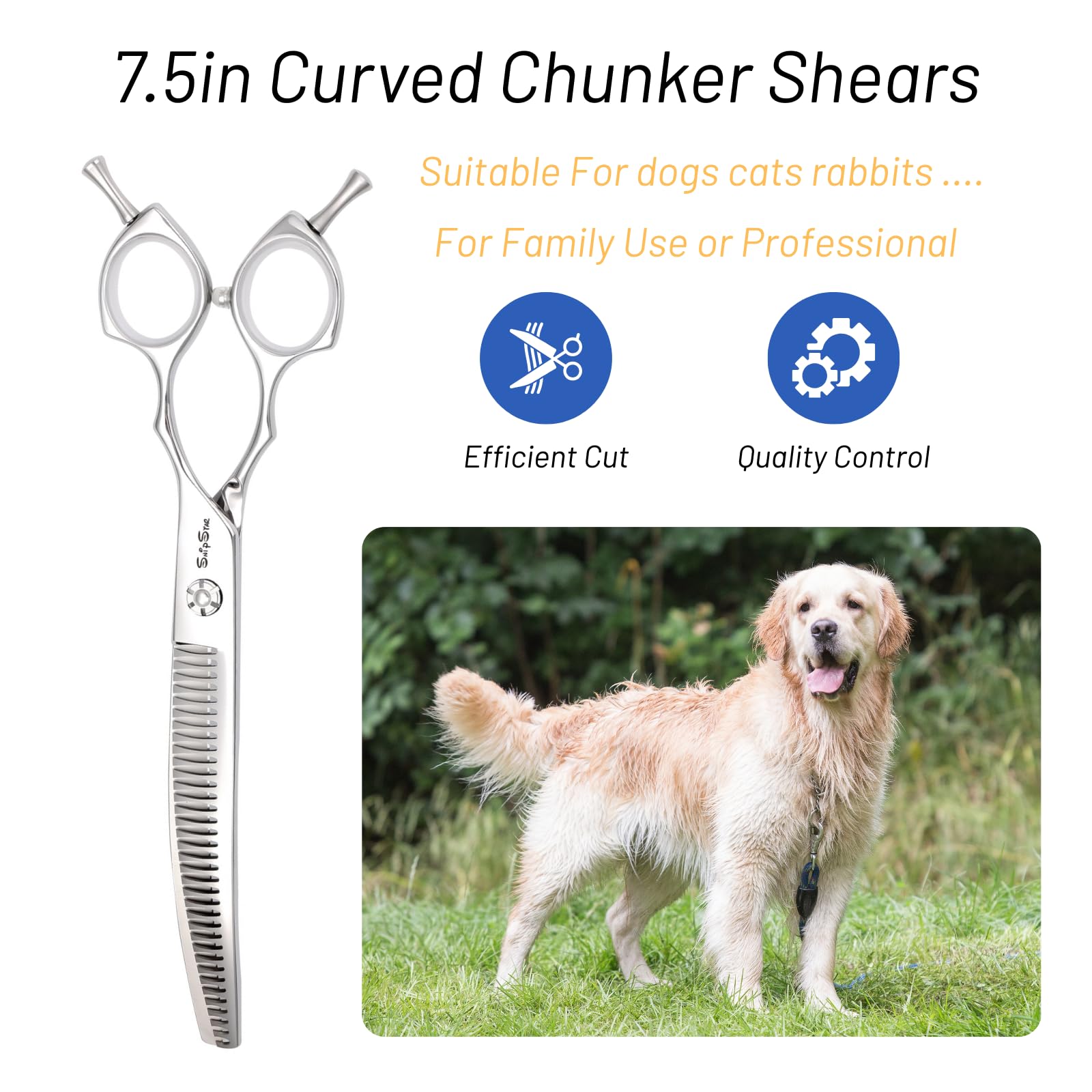 7.5 Zoll Professionelle Haustier gebogene Chunker Schere 25 Grad Biege Sliver High-End Groomers Schere 35 Zähne, Verdünnung Rate 65%