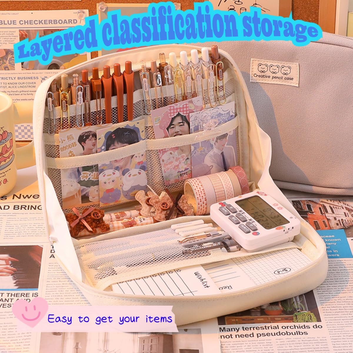 Pencil Case Pouch Box Cute Kawaii Large Capacity Aesthetic Zipper Pen Holder Organizer Bag for Office Workspace Supplies Desk Accessories Travel (Light Pink) - Image 4