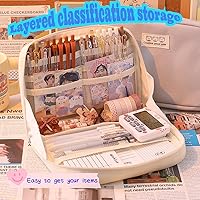 Vista 4 de Estuche para lápices, bonito estuche kawaii de gran capacidad con cremallera estética, organizador para oficina, espacio de trabajo, accesorios