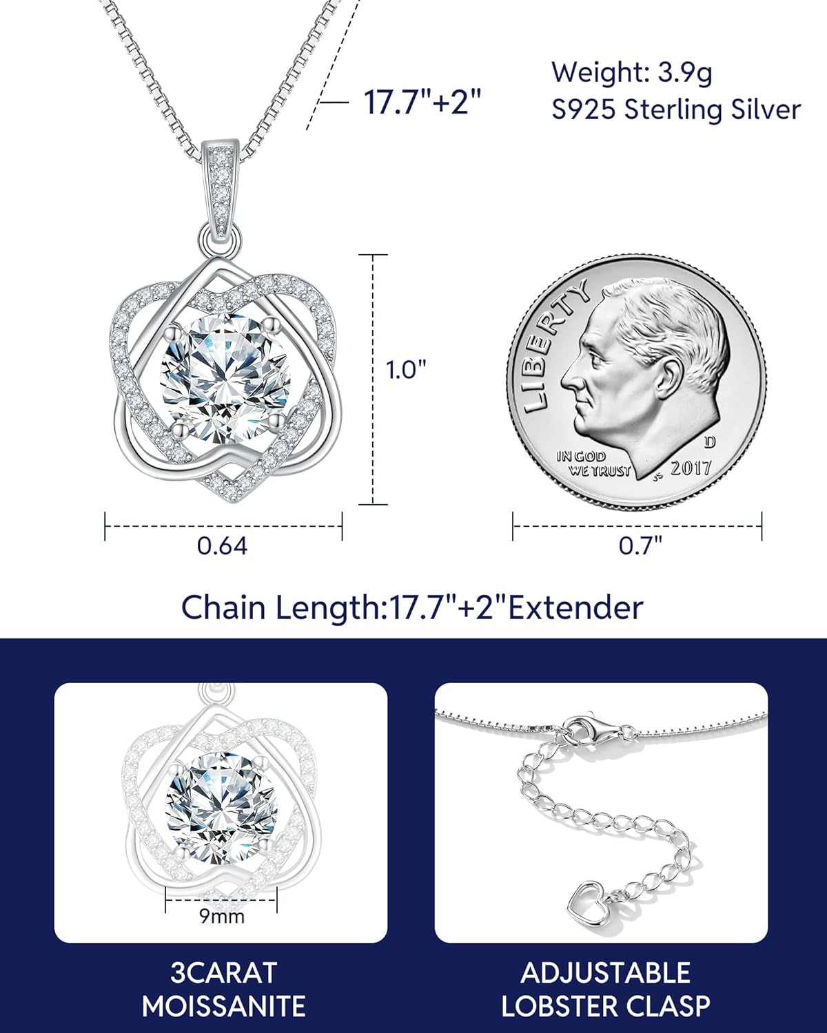 InfinityLove Moissanite Heart Pendant Necklaces for Women, 3-5 Carat Moissanite Necklace, Anniversary Birthday Christmas Valentine Engagements Mothers Day Jewelry for Wife Her Girlfriend Mom Daughter - Image 4