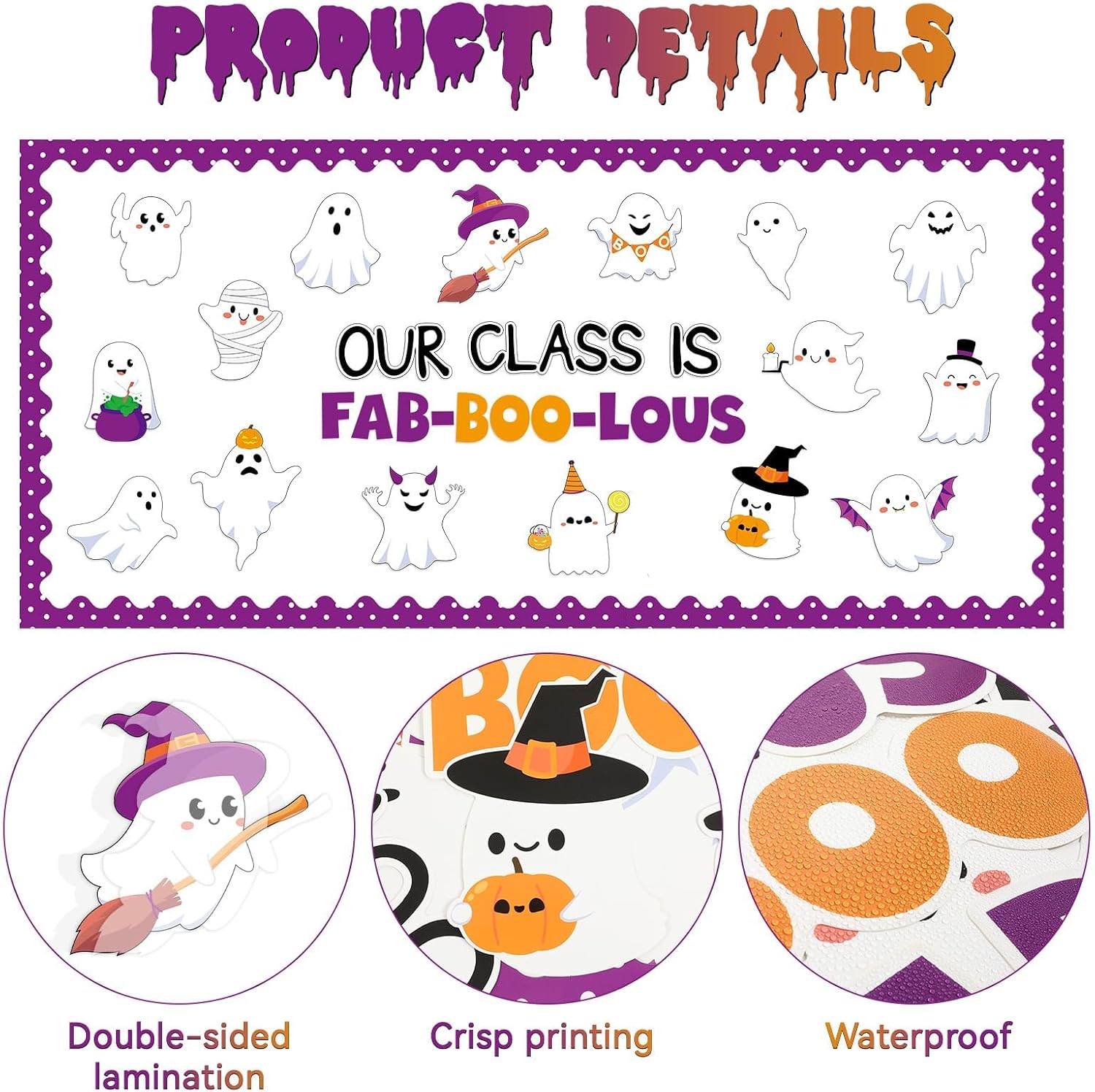 Halloween Bulletin Board Decoration Set Cute Ghost Paper Cutouts Blackboard Border Ghosts Classroom Decorations Trim Name Tag Set for Halloween Elementary School Classroom Chalkboard Wall Decor