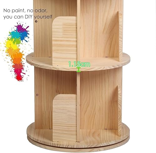 Miniatura 6 de ZBPRESS Estantería giratoria, organizador de estantería de madera maciza de 4 niveles, estante de almacenamiento de pie para niños y adultos