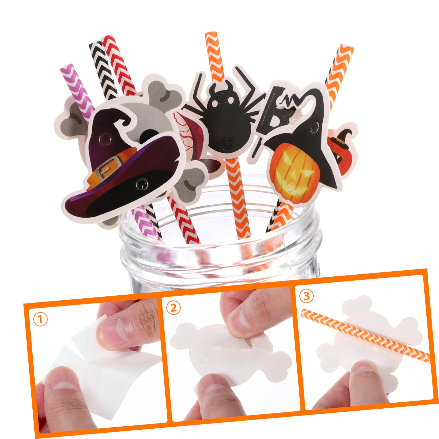 COLLBATH 6 Confezioni Cannucce di Halloween Stampa Colorata Righe Cannucce di Carta per Feste Elementi di Halloween come Ragni Teschi Bulbi Oculari Luci di Zucca e Cappelli da Strega