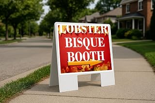 Lobster Bisque Booth Autumn Frame Colorful Maple Leaves On Red Background Directional Arrows A-Frame Double Sided 23x23 in. sign