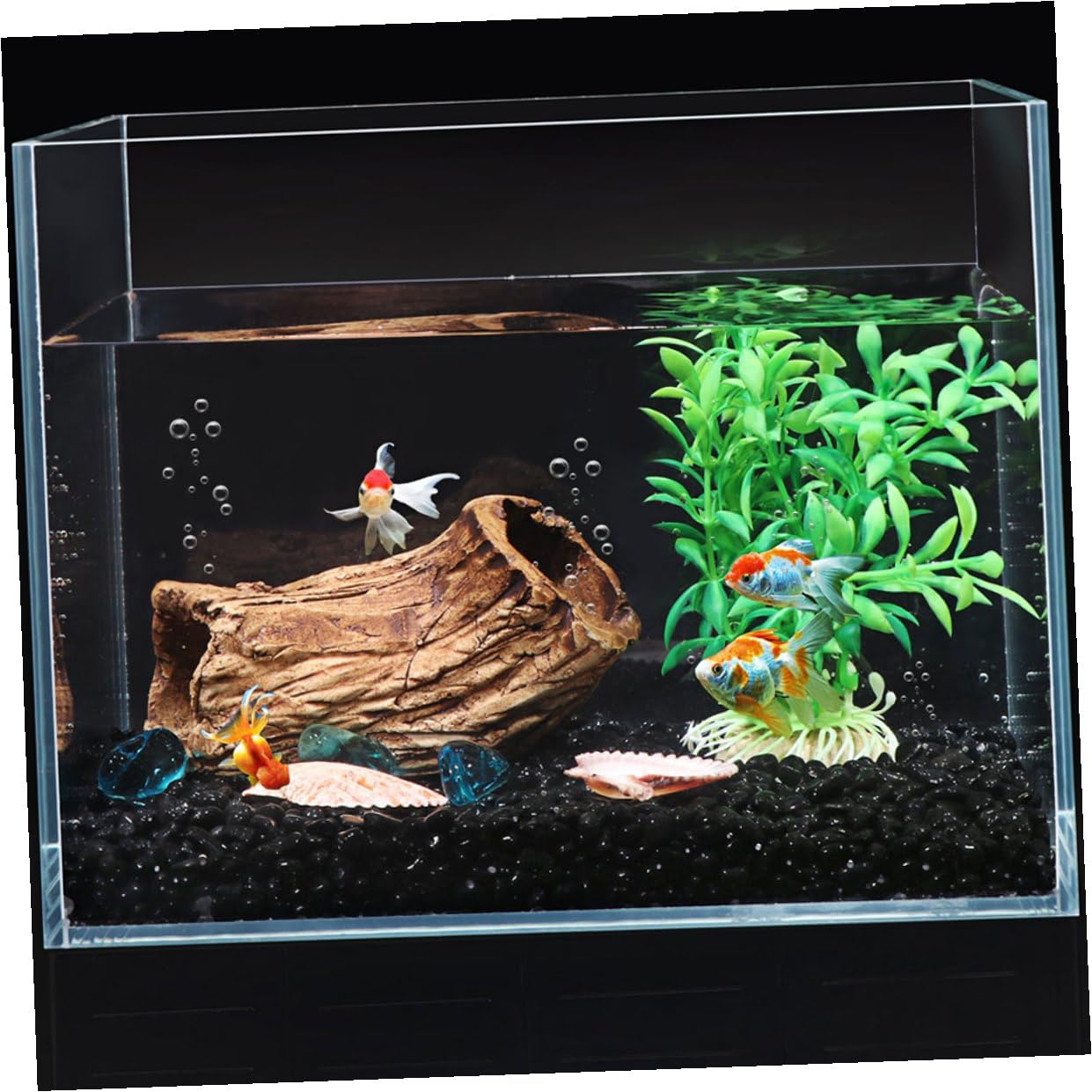 TEHAUX Schwarzer Aquarium Bodengrund aus Poliertem Glassand Gesunder und Glatter Aquarienkies für Fischbecken Dekoration und Pflanzen Substrat 1900g Beutel