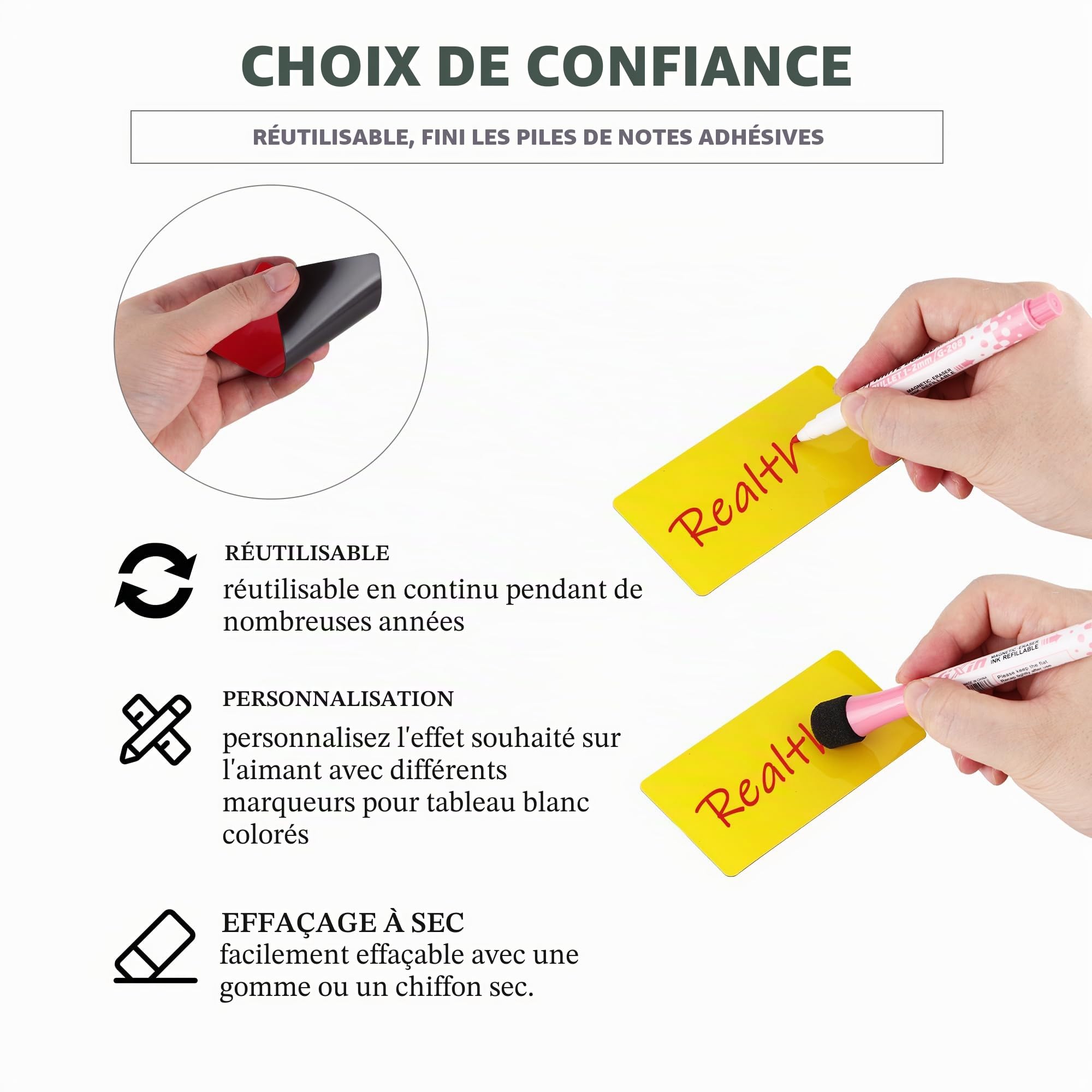Realth Étiquettes Magnétiques Effaçables à sec 50 mm x 100 mm, 40 Pcs | Multicolore, Réutilisables Effaçables, pour Aalle de Classe Maison Bureau Tableau Blanc Réfrigérateur Travaux Manuels