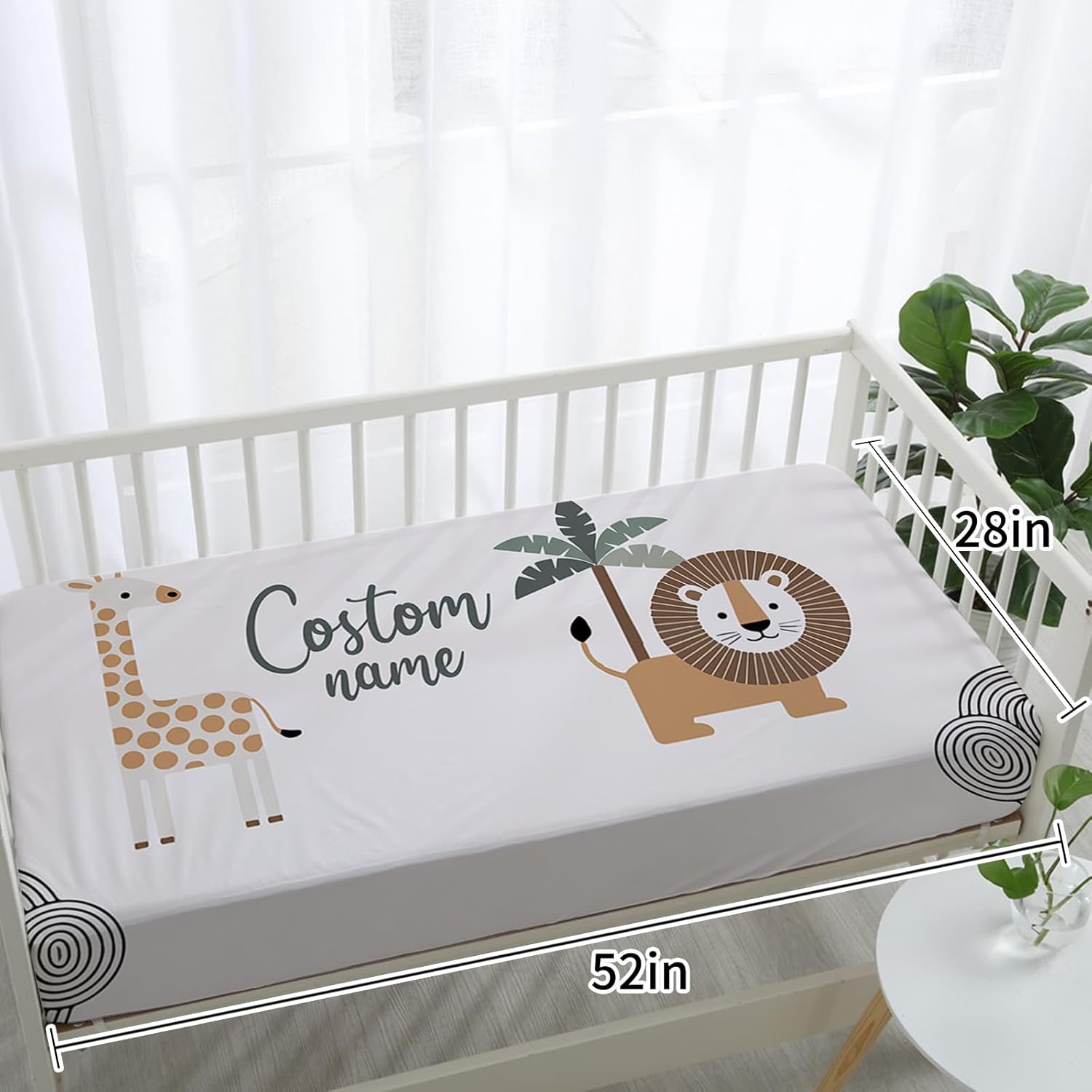 Personalized Baby Crib Bedding Set for Boys Girls, Custom Name Crib Set 4 Pcs - Minky Blanket, Fitted Crib Sheet, Nursery Rug & Wall Art, Giraffe Lion Pattern for Modern Baby Nursery Décor