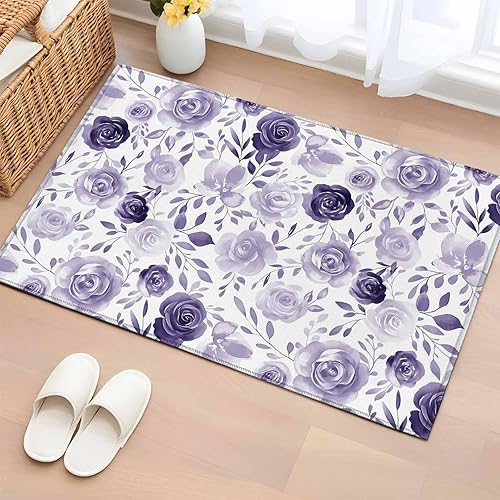 Miniatura 36 de Round Rugs 8ft, Colorful Flowers Non-Slip Area Rugs for Living Room Bedroom Entryway, Watercolor Retro Blue Pink Floral Washable Carpet Runner Rug