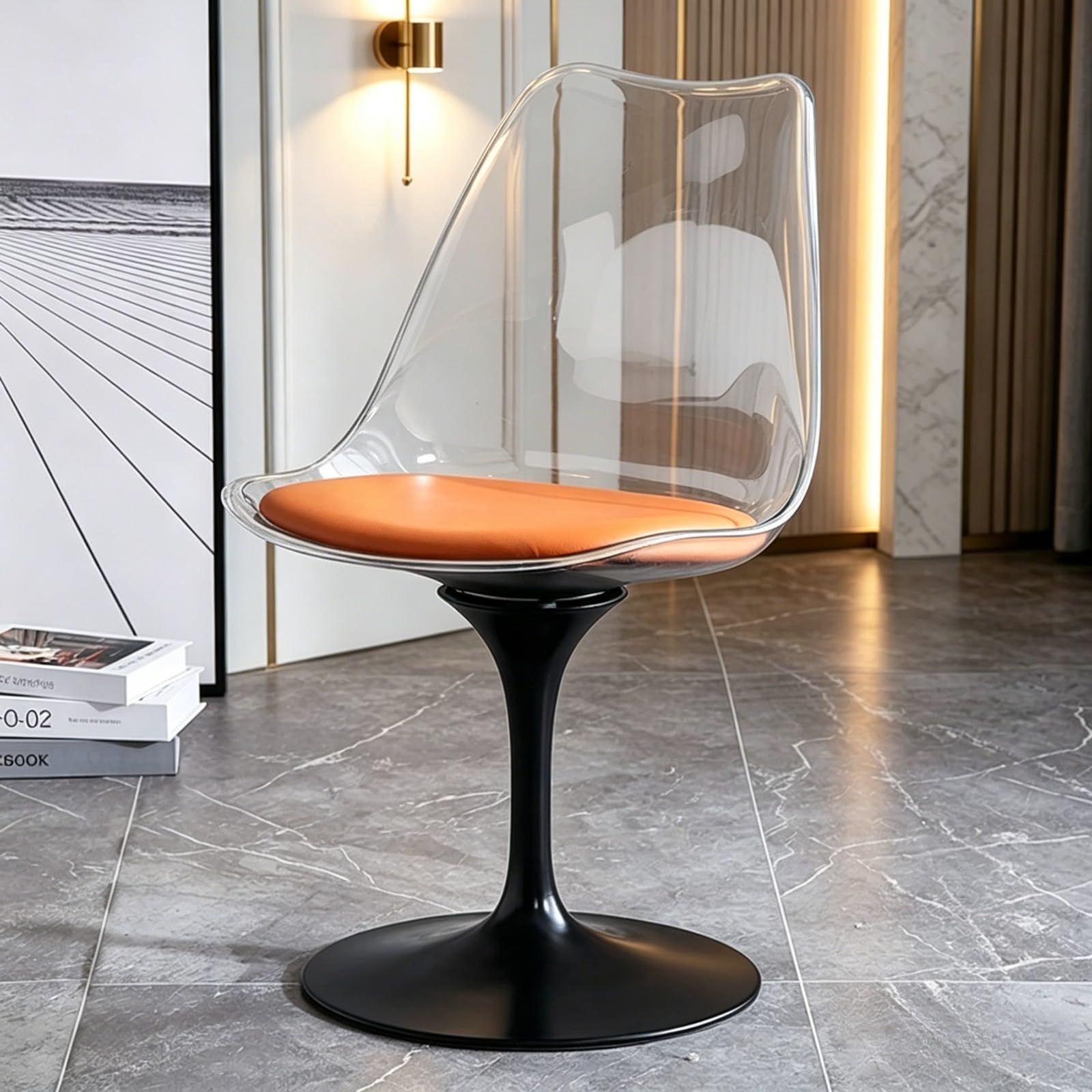Chaise pivotante 360° en acrylique transparent sans accoudoirs