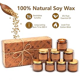 Holiday Candle Gift Set - 8 Pack Vintage Amber Glass Jar Candles,Winter Scents for Home,Christmas Gift for Women,Aromatherapy Soy Wax Candles,Cozy Home Dcor,Premium Box